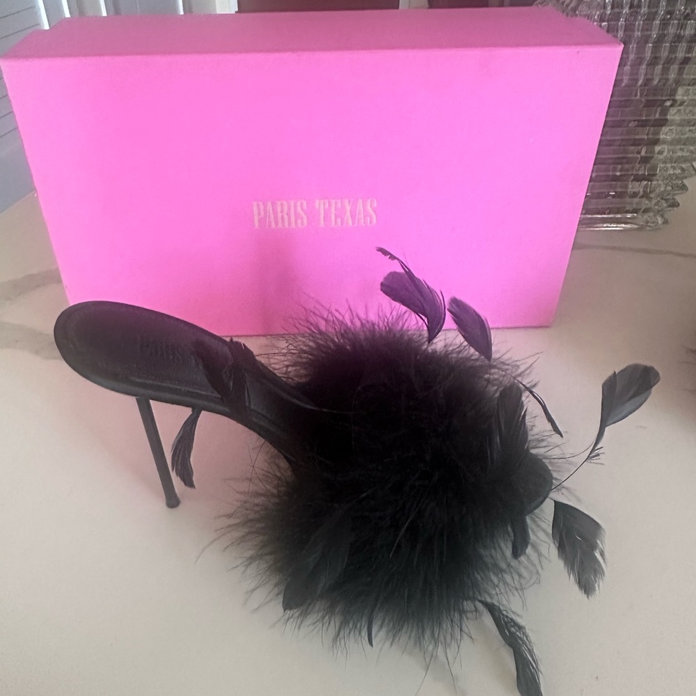 Paris Texas Black Feathered Heels - Picture 4 of 8